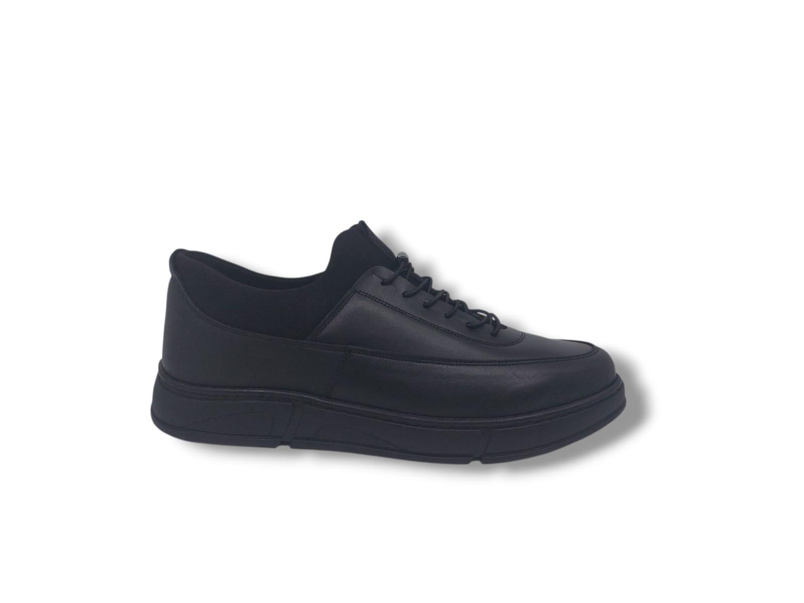 Modesa 2566 Erkek Siyah Hakiki Deri Çorap Model Kauçuk Taban Ayakkabı