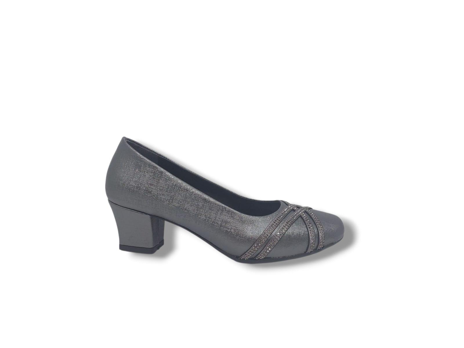 Zerhan 1002 Kadın Platin Pırıltılı Taşlı Alçak Topuklu Ayakkabı