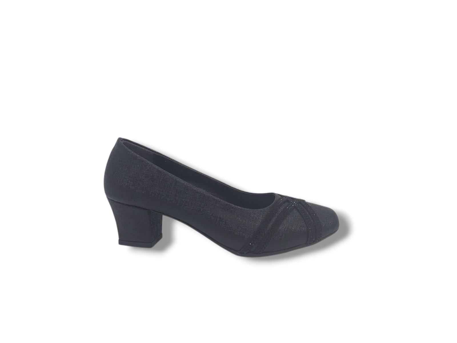 Zerhan 1002 Kadın Siyah Pırıltılı Taşlı Alçak Topuklu Ayakkabı